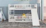 Bunk Bed with Slide,Twin Over Twin Low Bunk Bed with Fence and Ladder for Kids Teens White - as pic