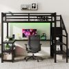 Metal Full Loft Bed with Wardrobe and LED Light, Full Size Loft Bed with L Shaped Desk and USB