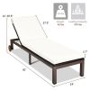 Outdoor Wicker Patio Chaise Lounge Recliner Chair with 5-Position Adjustment and Wheels - Beige