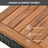 GO 5-Piece Outdoor Acacia Wood Bar Height Table And Four Stools With Cushions, Garden PE Rattan Wicker Dining Table, Brown - as Pic