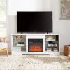 TV Stand Electric Fireplace TV Stand with Glass Shelves, TV up to 32-62" White 58''W*15.5''D*24.4 - White - MDF