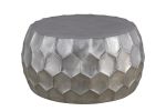 CT101 Modern Contemporary Round Aluminum material 32" Coffee Table, Farmhouse Table with Glossy Diamond-Patterned Base Antique Silver - as Pic