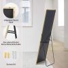 Floor Standing Mirror, Wall Mirror with Stand Aluminum Alloy Thin Frame,16''*59'',Gold-rect - as Pic