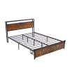 Full Size Metal Platform Bed Frame with Wooden Headboard and Footboard with USB,Charging Station,2 Drawers,LED Lights