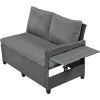 5-Piece Outdoor Patio Rattan Sofa Set; Sectional PE Wicker L-Shaped Garden Furniture Set with 2 Extendable Side Tables; Brown - Gray