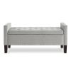 Upholstered Tufted Button Storage Bench with nails trim,Entryway Living Room Soft Padded Seat with Armrest,Bed Bench-Gray - as Pic