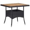 5 Piece Patio Dining Set Poly Rattan and Acacia Wood Black - Black