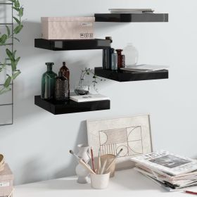 Floating Wall Shelves 4 pcs High Gloss Black 9.1"x9.3"x1.5" MDF - Black