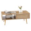41.34" Rattan Coffee table, sliding door for storage, solid wood legs, Modern table for living room , natural - as Pic