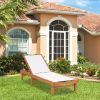 Outdoor Wood Chaise Lounge Chair with 5-Postion Adjustable Back - Teak and White