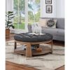 Wire-brushed Finish Natural Tone/Dark Gray 1pc Ottoman Transitional Style Deep Button Linen Like Tufted Seat Open Bottom Shelf Living Room - as Pic