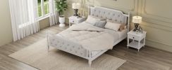 Traditional Style Solid Wood Bed Frame with Upholstered Tufted Headboard,No Box Spring Needed,King Size, Antique White - as Pic