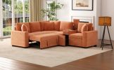 120.5" L-shaped Convertible Sofa Bed Modular Sectional Sofa Reversible Sleeper with Pull-Out Bed, Orange - as Pic