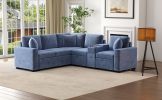 120.5" L-shaped Convertible Sofa Bed Modular Sectional Sofa Reversible Sleeper with Pull-Out Bed, and Cup Holders, Blue - as Pic