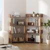 4 Tier Retractable & Rotatable Bookcases, Wooden Corner Book Shelf, Storage Rack for CDs/Movies/Books, Rustic Brown Bookcase