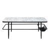 3pc Stylish Occasional Table Set White Marble Print Tempered Glass Top Coffee Table and End Tables Modern Home Furniture - as Pic