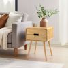 Wood Nightstand End Side Table with Drawer & Solid Wood Legs for Living Room, Bedroom - as picture