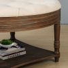 Large Round WaterProof Ottoman Coffee Table 2 Tier Oversized Button Tufted Ottoman with Wooden Shelf  (Warm White)