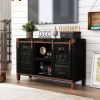 Farmhouse TV Stand for 55 inch TV, 30' Tall Industrial Media Entertainment Center with Sliding Barn Doors - Black - Engineered Wood