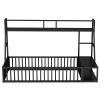 Twin Size Floor Bed Frame with Safety Fence, Metal Floor Bed with Desk and Storage Shelves, Playhouse for Kids, Black - as Pic