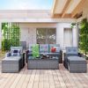 6-piece All-Weather Wicker PE rattan Patio Outdoor Dining Conversation Sectional Set with coffee table- Gray