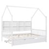 Wooden Full Size House Bed with Trundle,Kids Bed with Shelf, White - as pic