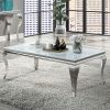 Glam Contemporary 1pc Coffee Table White Glass Top Silver Color Table Living Room Stainless Steel Cabriole-Style Legs - as Pic