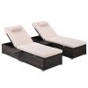 Outdoor PE Wicker Chaise Lounge - 2 Piece patio lounge chair; chase longue; lazy boy recliner- Beige
