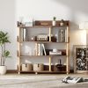 4 Tier Retractable & Rotatable Bookcases, Wooden Corner Book Shelf, Storage Rack for CDs/Movies/Books, Rustic Brown Bookcase