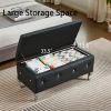 Upholstered Storage Ottoman Bench Faux Leather Rectangular Storage Benches Footrest With Crystal Buttons (Black)