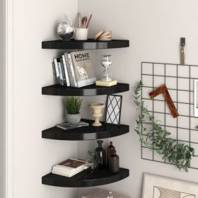 Floating Corner Shelves 4 pcs Black 13.8"x13.8"x1.5" MDF - Black