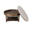 Large Round WaterProof Ottoman Coffee Table 2 Tier Oversized Button Tufted Ottoman with Wooden Shelf (Light Gray) - as Pic