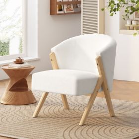 Modern Accent Chair with White Upholstery and Solid Wood Frame, Minimalist Lounge Chair for Living Room, Bedroom, or Office - as Pic