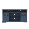 Farmhouse TV Stand with Sliding Barn Door & Drawer, 75" Rustic Entertainment Center for TVs up to 75" - Blue
