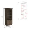 Dundee 70-Inch High 10-Glass Bar Cabinet with 5 Cubbies and 3 Open Shelves and Cabinet Dark Brown - as Pic