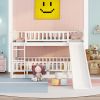 Bunk Bed with Slide,Full Over Full Low Bunk Bed with Fence and Ladder for Toddler Kids Teens White - as pic