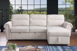 Hugo 97"W Beige Chenille Reversible Sleeper Sectional Sofa Chaise with USB Charger - as Pic