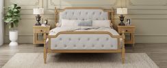 Traditional Style Solid Wood Bed Frame with Upholstered Tufted Headboard,No Box Spring Needed,King Size, Walnut - as Pic