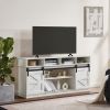 TV Stand Sliding Barn Door Modern&Farmhouse Wood Entertainment Center, TVs Up to 65",White - White - MDF+Metal