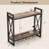 Wall Mounted Wine Rack with 2-Tier Shelves and 3 Glass Holders - Rustic Brown