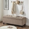 Upholstered tufted button storage bench ,Linen fabric entry bench with spindle wooden legs, Bed bench- Linen - as Pic