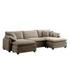 Oversized modular cushioned sofa with conversible ottoman, 3-seater sofa with 2 footstools, U shape sofa in Camel corduroy fabric - as Pic