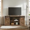 58" Farmhouse TV Stand and Entertainment Center for Televisions up to 65 Inchs,with Sliding Barn Doors and Storage Cabinets,Natural Brown - Yellow