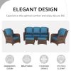 Patio Furniture Set Rattan Outdoor Sectional Conversation Sets 3-Seat Outdoor Couch,2 Single Chair and 2 Ottoman (Bron-Peacock Blue, Set of 5)