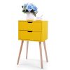 Mid-Century Nightstand with 2 Sliding Drawers, Wood Sofa Side Table, Modern End Table for Living Room Bedroom, Set of 2 - as Pic