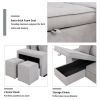 104.5" Pull Out Sleeper Sofa Reversible L-Shape 3 Seat Sectional Couch with Storage Chaise and 2 Stools for Living Room Furniture Set - Gray - Linen