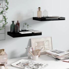 Floating Wall Shelves 2 pcs High Gloss Black 15.7"x9.1"x1.5" MDF - Black