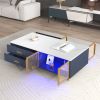 Modern Navy Blue Coffee Table with 2 Glass Door Storage, 4 Drawers, Gold Metal Legs, and Multi-Color Lighting in 47.2'' - as Pic