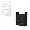 Four Drawer Dresser Wuju, One Shelf, Black Wengue Finish - Black