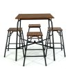 5 Pieces Bar Table Set with 4 Counter Height Backless Stools - Rustic Brown